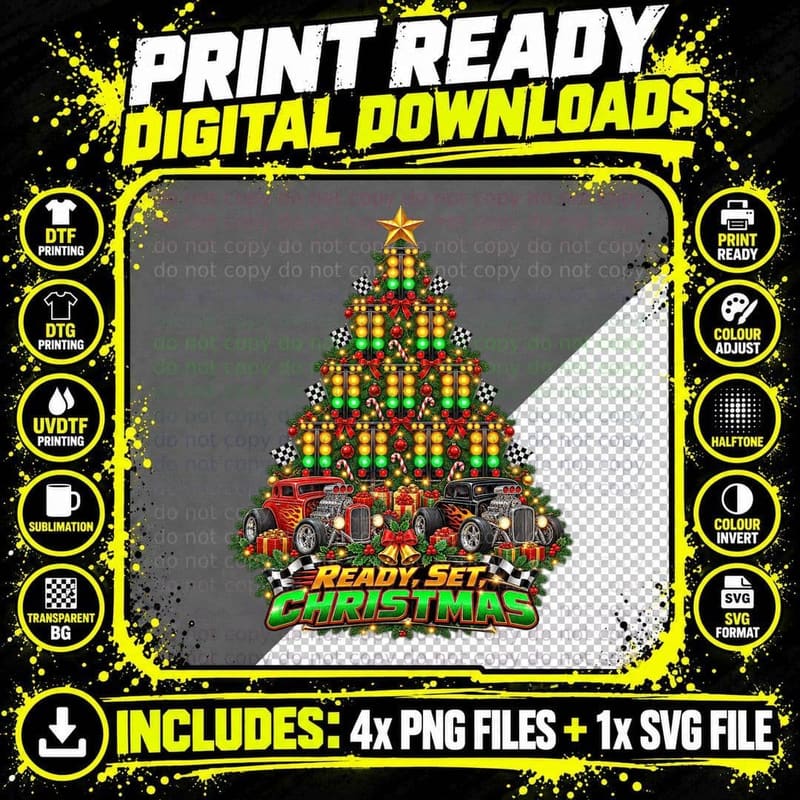 Drag Racing Christmas Tree Retro Hot Rod Racing Lights Png SVG Digital Bundle