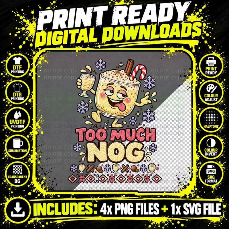Eggnog Ugly Sweater Christmas Funny Holiday Drink Nutmeg Png SVG Digital Bundle
