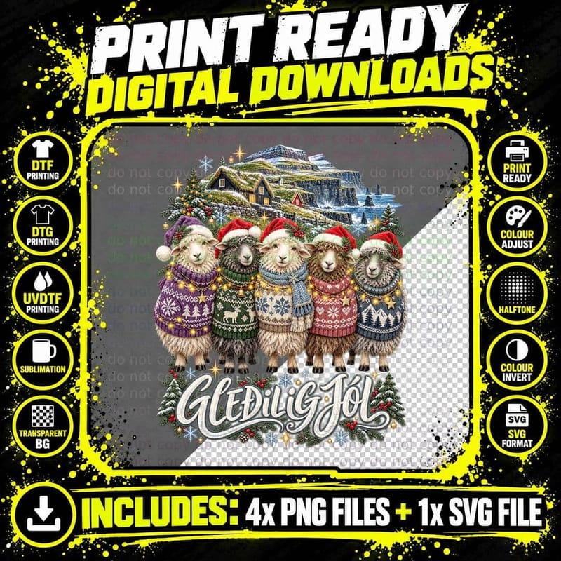 Faroe Islands Sheep Christmas Ugly Sweater Cliffside Png SVG Digital Bundle