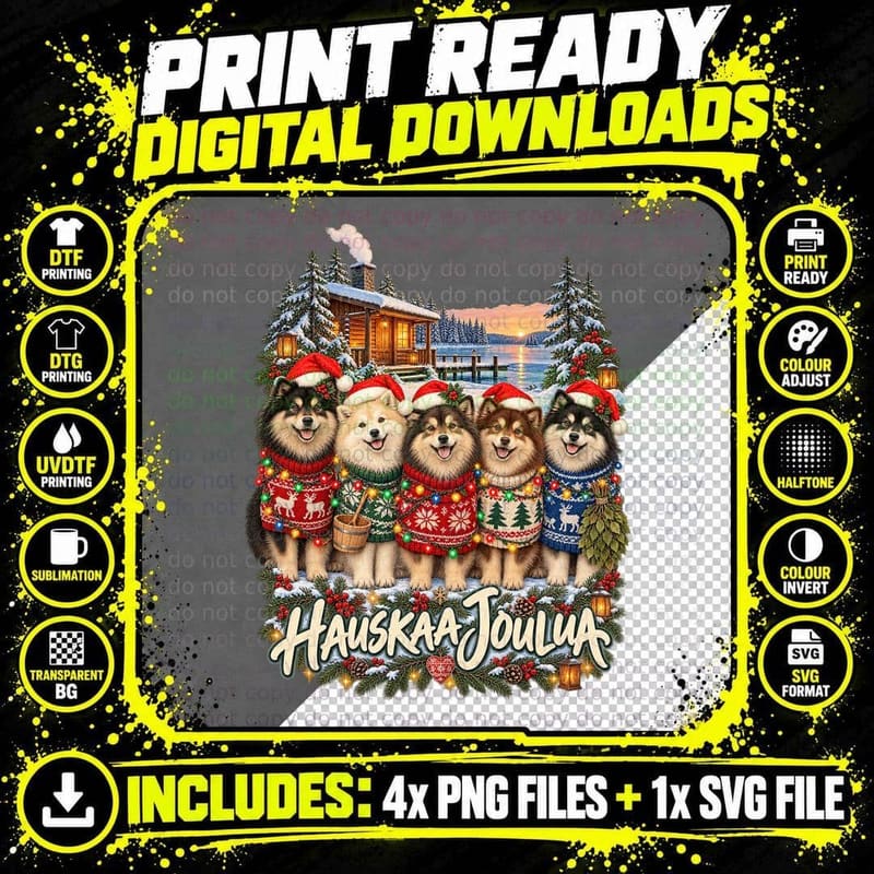 Finnish Lapphund Christmas Ugly Sweater Sauna Nordic Dog Png SVG Digital Bundle