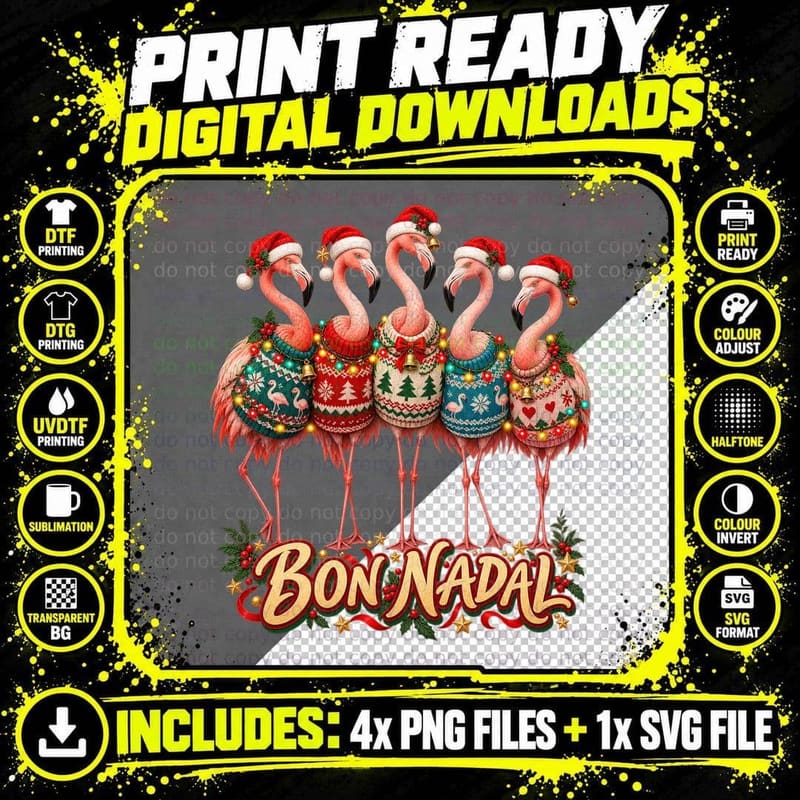 Flamingo Christmas Ugly Sweater Bon Nadal Catalan Ebro Png SVG Digital Bundle