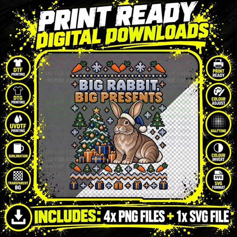 Flemish Giant Rabbit Christmas Ugly Sweater Big Bunny Png SVG Digital Bundle