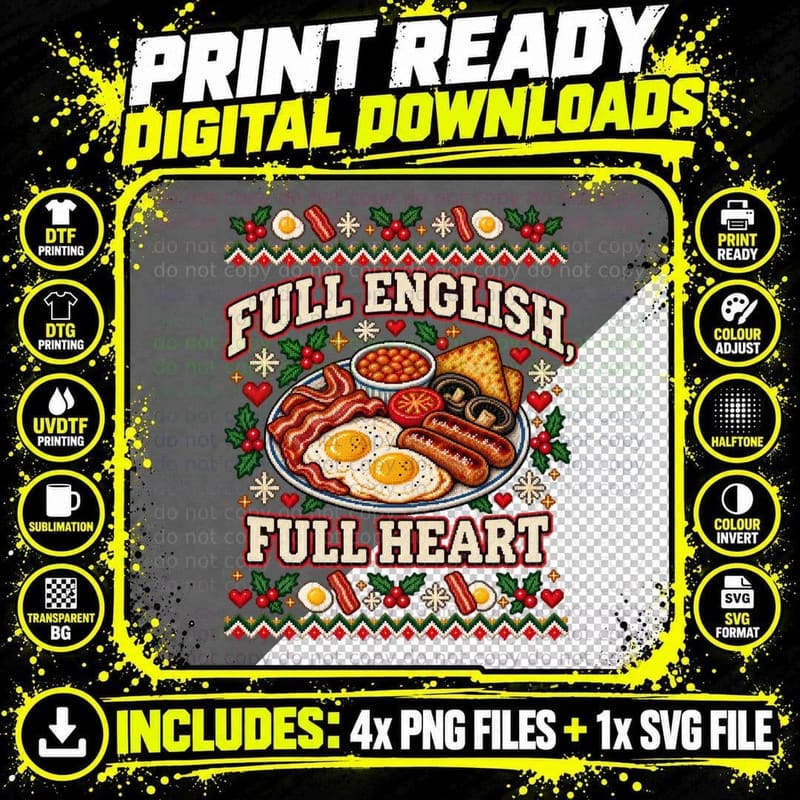 Full English Breakfast Christmas Ugly Sweater British Png SVG Digital Bundle