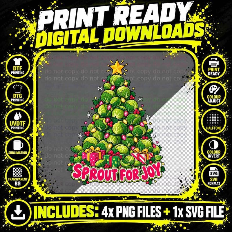 Funny Christmas Brussels Sprouts Pun Vegetarian Festive Png SVG Digital Bundle
