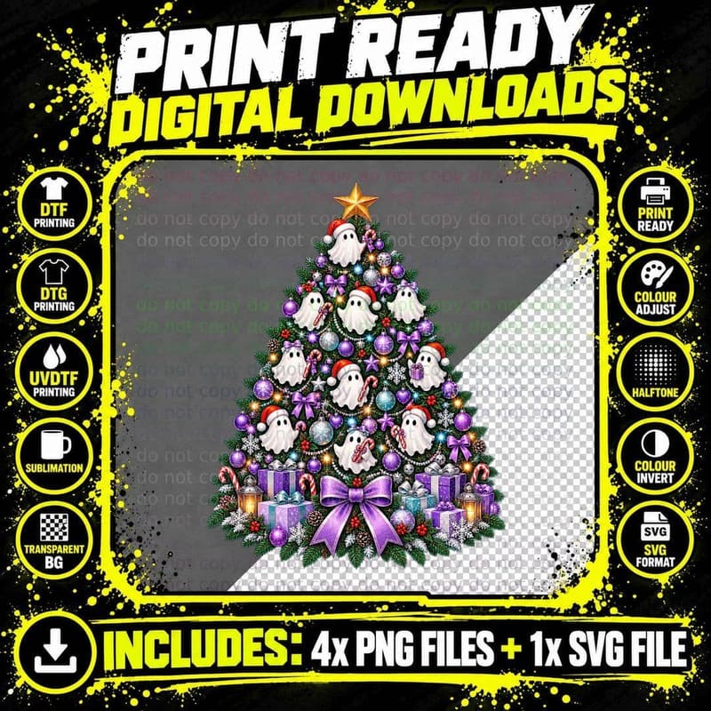 Ghost Christmas Tree Cute Spooky Halloween Christmas Png SVG Digital Bundle