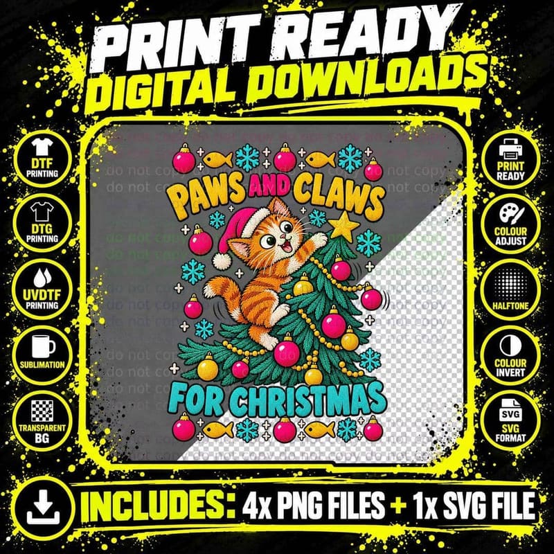 Ginger Kitten Christmas Ugly Sweater Funny Cat Lover Png SVG Digital Bundle