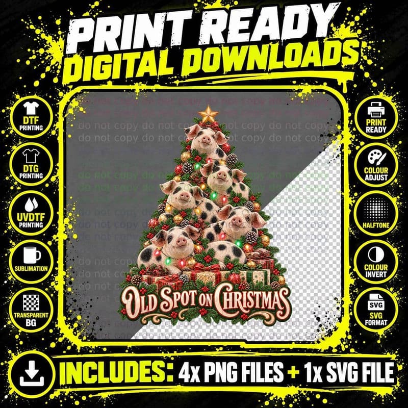 Gloucester Old Spot Pig Christmas Watercolor Funny Farm Png SVG Digital Bundle