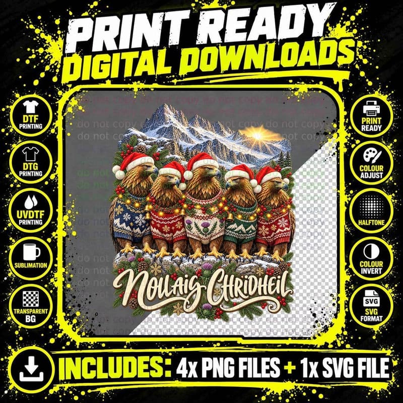 Golden Eagle Christmas Ugly Sweater Nollaig Chridheil Png SVG Digital Bundle