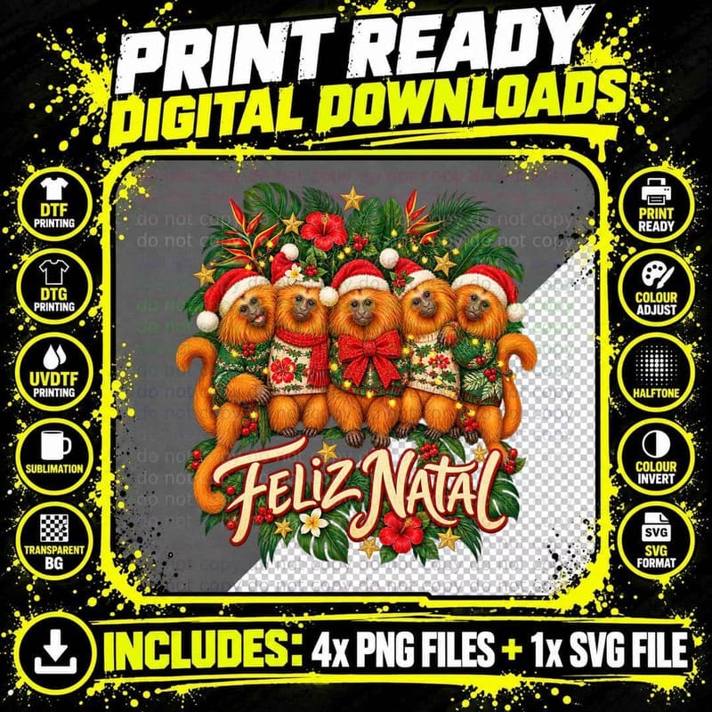 Golden Lion Tamarin Christmas Ugly Sweater Brazilian Png SVG Digital Bundle