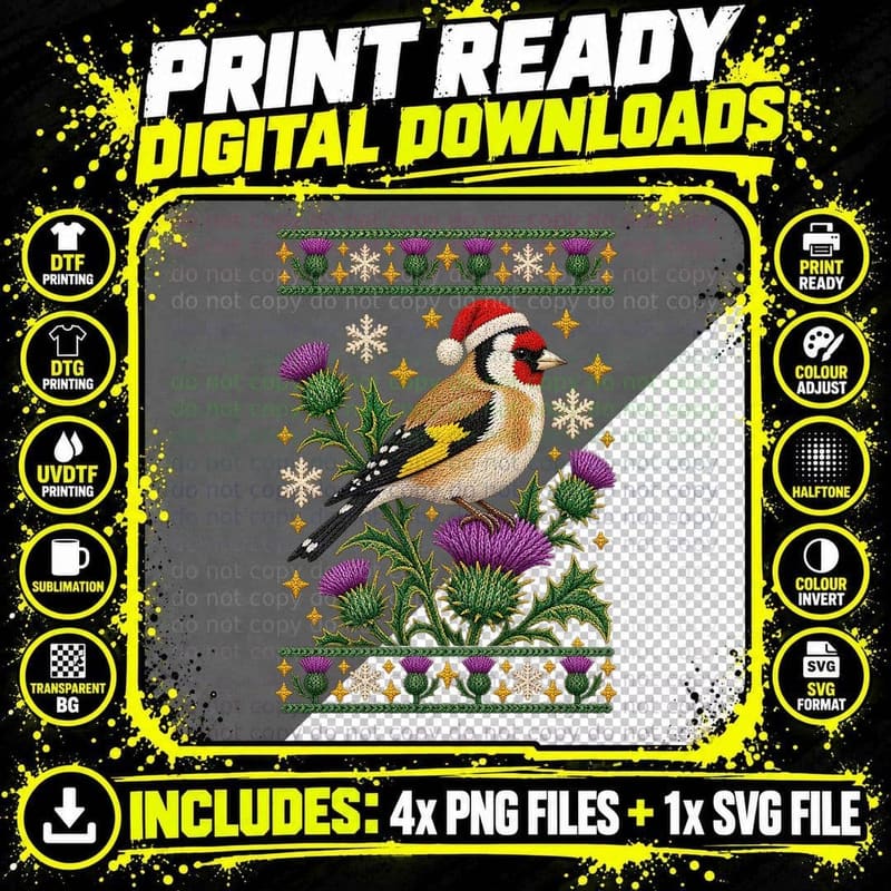 Goldfinch Christmas Ugly Sweater British Bird Wildlife Png SVG Digital Bundle
