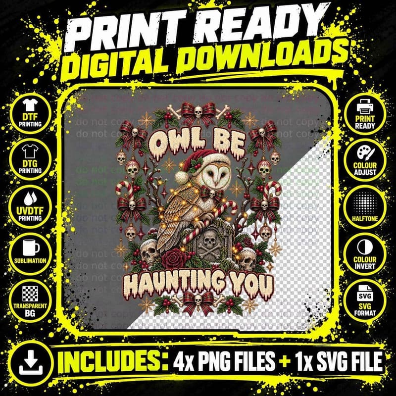 Gothic Christmas Barn Owl Ugly Sweater Haunted Graveyard Png SVG Digital Bundle