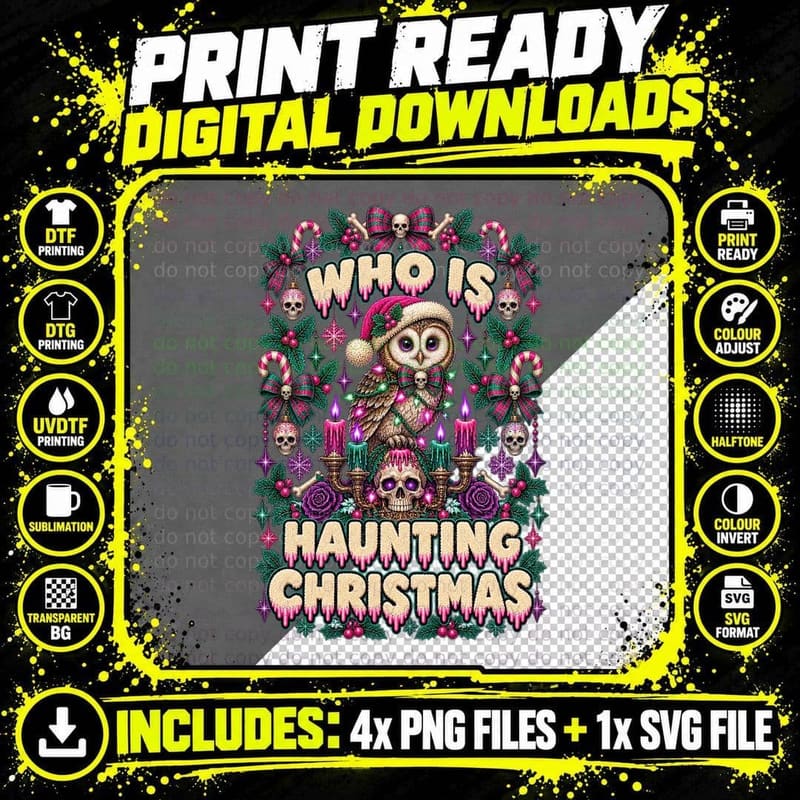 Gothic Christmas Owl Ugly Sweater Haunting Christmas Png SVG Digital Bundle