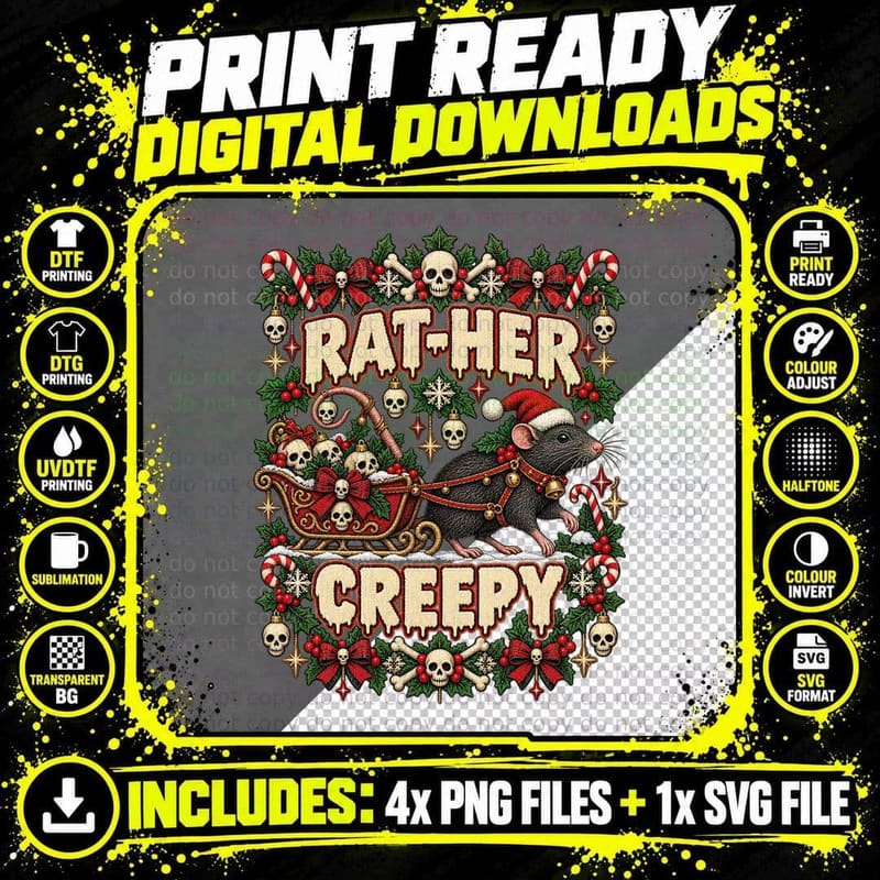 Gothic Christmas Rat Ugly Sweater Creepy Rodent Holiday Png SVG Digital Bundle