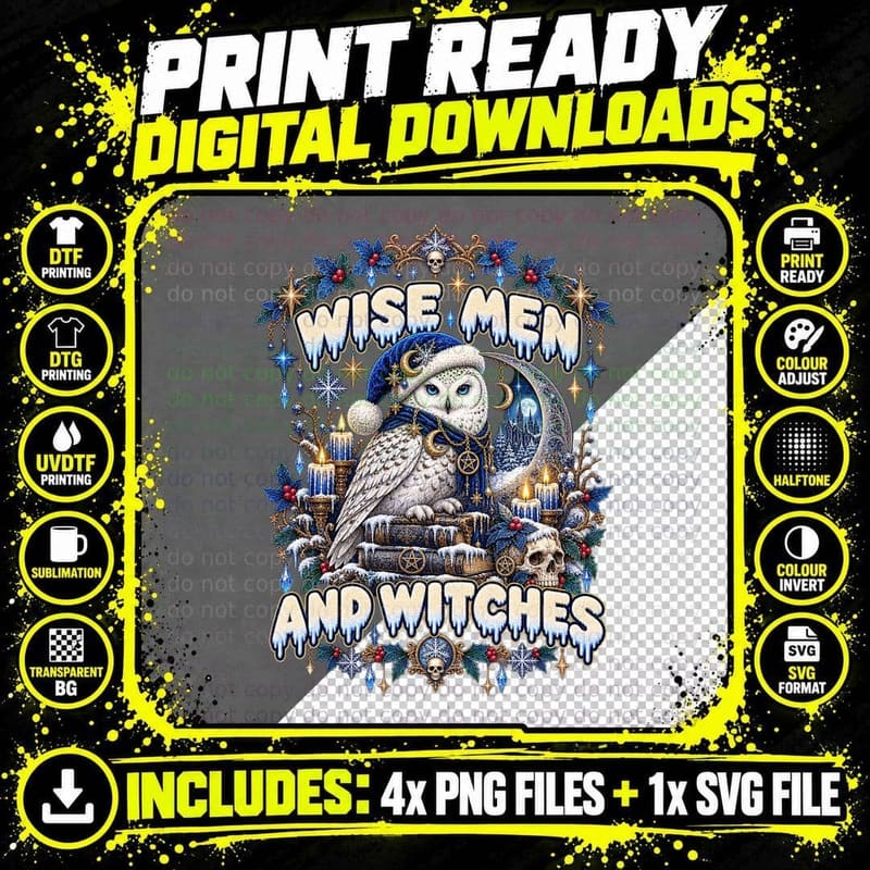 Gothic Christmas Snowy Owl Ugly Sweater Winter Png SVG Digital Bundle