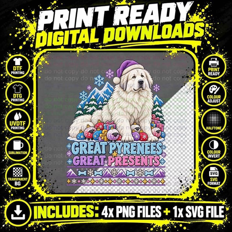 Great Pyrenees Christmas Ugly Sweater Livestock Guardian Png SVG Digital Bundle