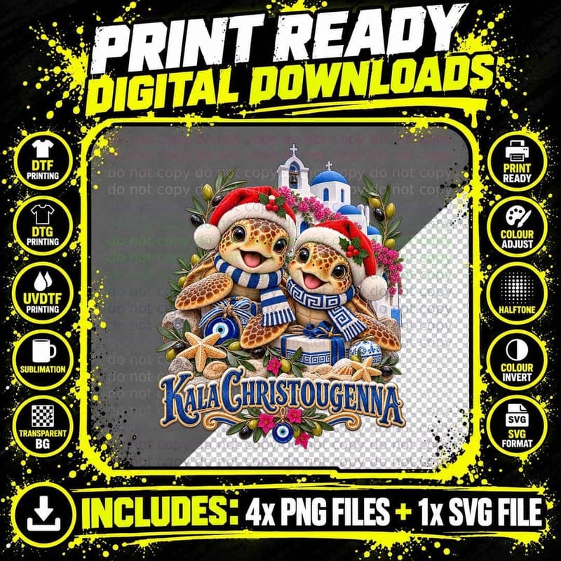 Greek Loggerhead Turtle Christmas T-Shirt Png SVG Digital Bundle