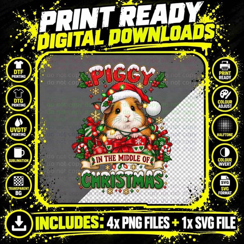 Guinea Pig Christmas Holiday Santa Gift Box Festive Cute Png SVG Digital Bundle
