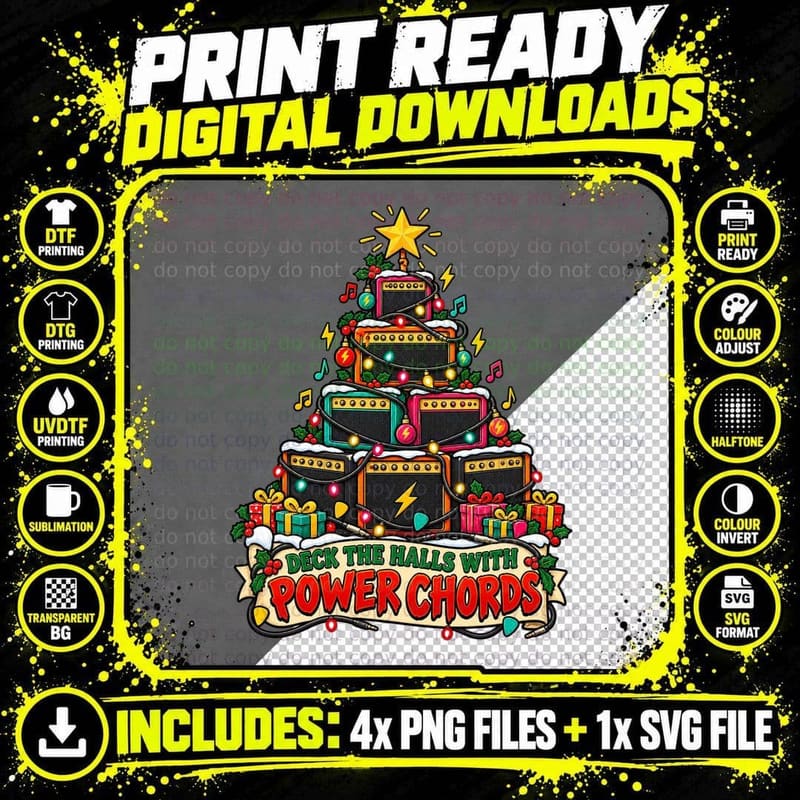 Guitar Amp Christmas Rock Music Power Chords Retro Png SVG Digital Bundle