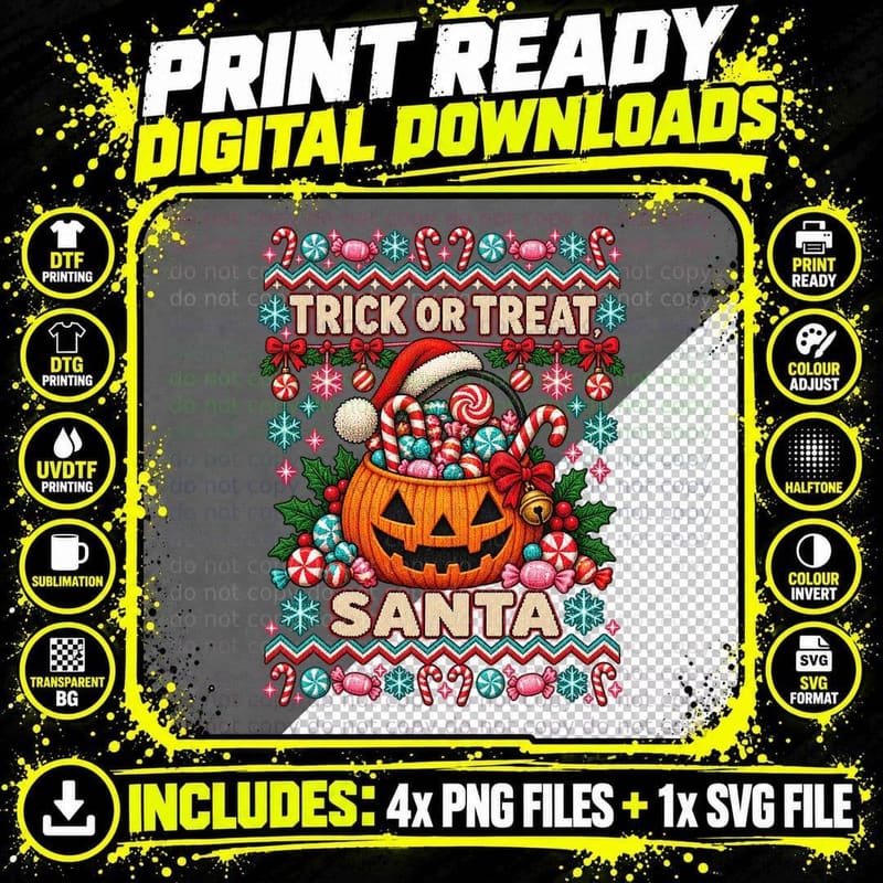 Halloween Christmas Ugly Sweater Pumpkin Candy Spooky Png SVG Digital Bundle