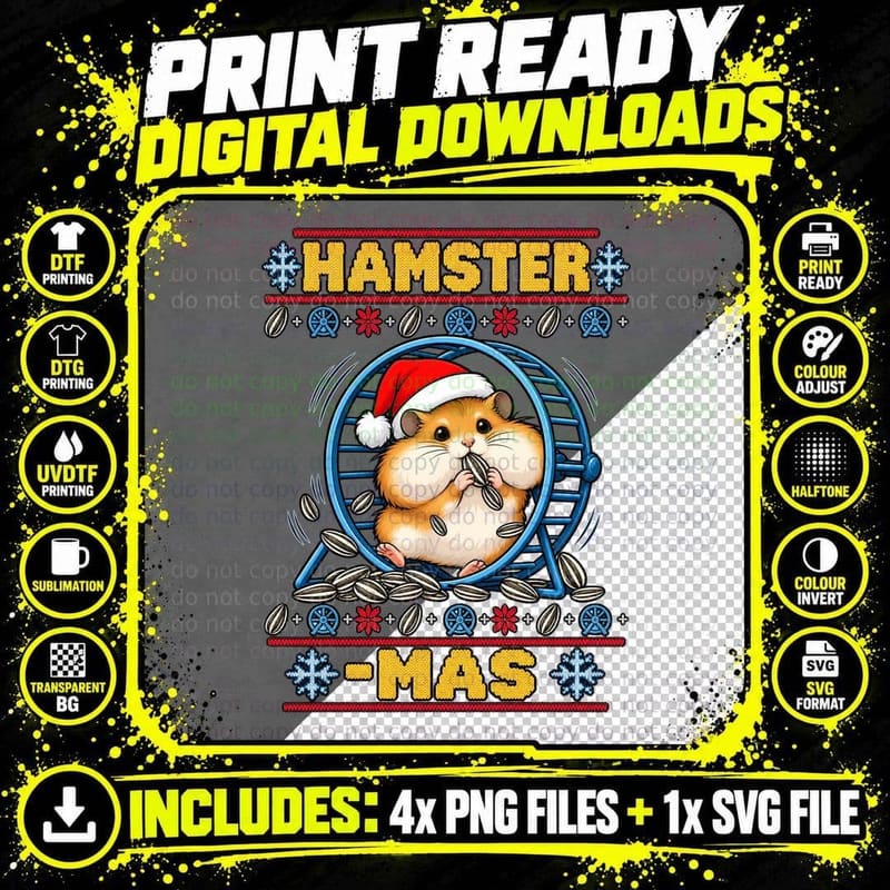 Hamster Christmas Ugly Sweater Hamster Mas Funny Pet Png SVG Digital Bundle