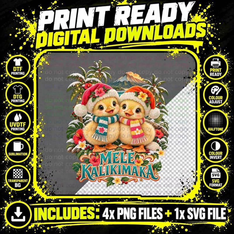 Hawaiian Gosling Christmas Mele Kalikimaka Tropical Png SVG Digital Bundle
