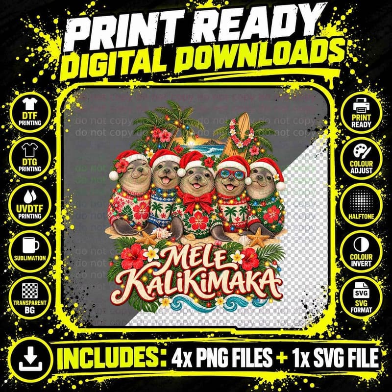 Hawaiian Monk Seal Christmas Ugly Sweater Mele Png SVG Digital Bundle