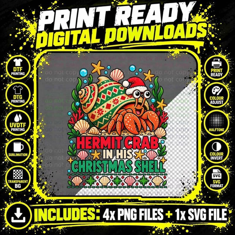 Hermit Crab Christmas Ugly Sweater Beach Ocean Marine Png SVG Digital Bundle