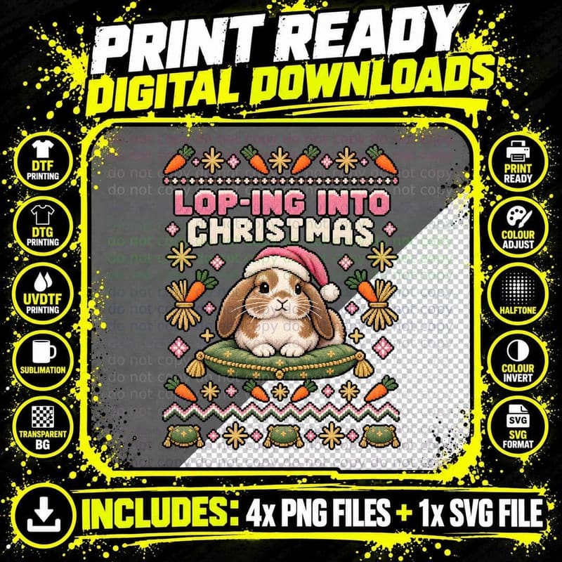 Holland Lop Christmas Ugly Sweater Bunny Rabbit Holiday Png SVG Digital Bundle