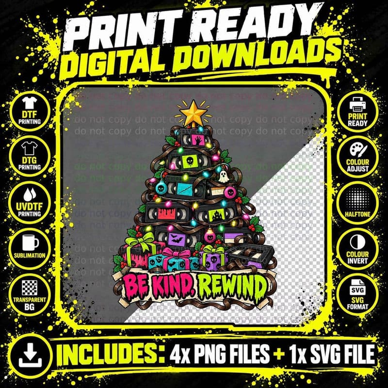 Horror VHS Christmas Retro Video Tape 80s Nostalgia Png SVG Digital Bundle