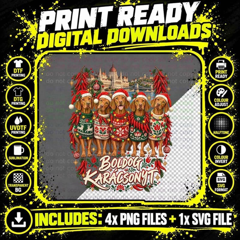 Hungarian Vizsla Christmas Ugly Sweater Paprika Dog Png SVG Digital Bundle