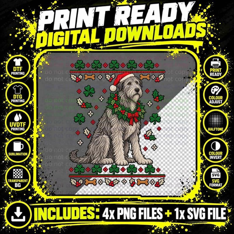 Irish Wolfhound Christmas Ugly Sweater Dog Lover Festive Png SVG Digital Bundle