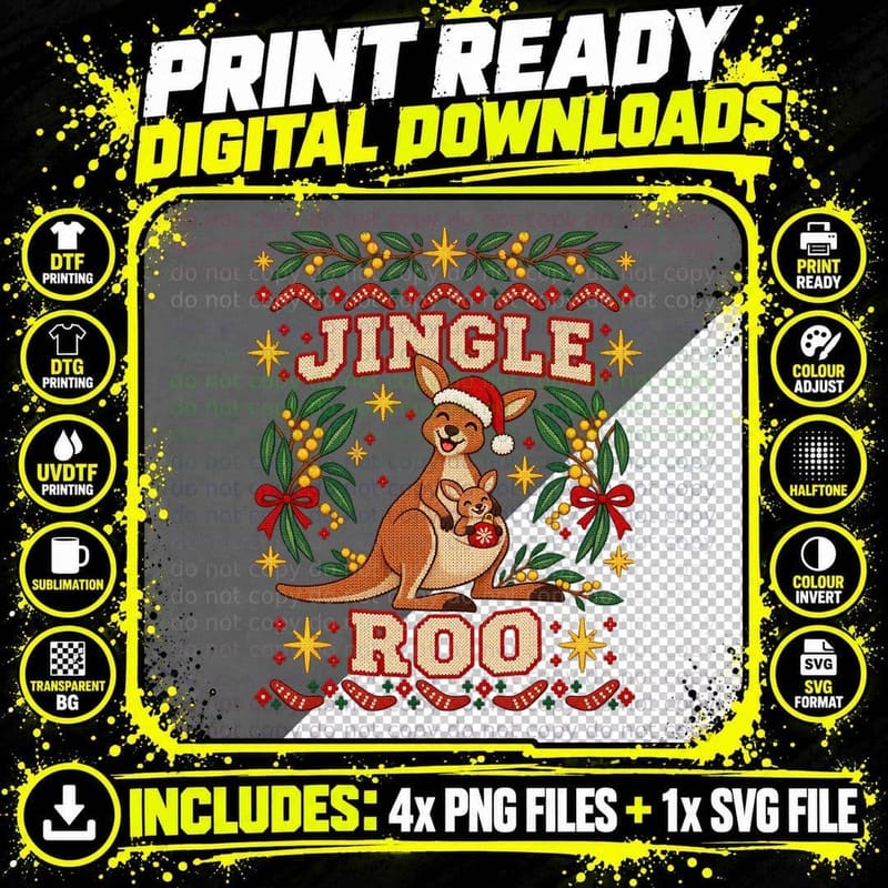 Jingle Roo Kangaroo Christmas Ugly Sweater Australian Png SVG Digital Bundle