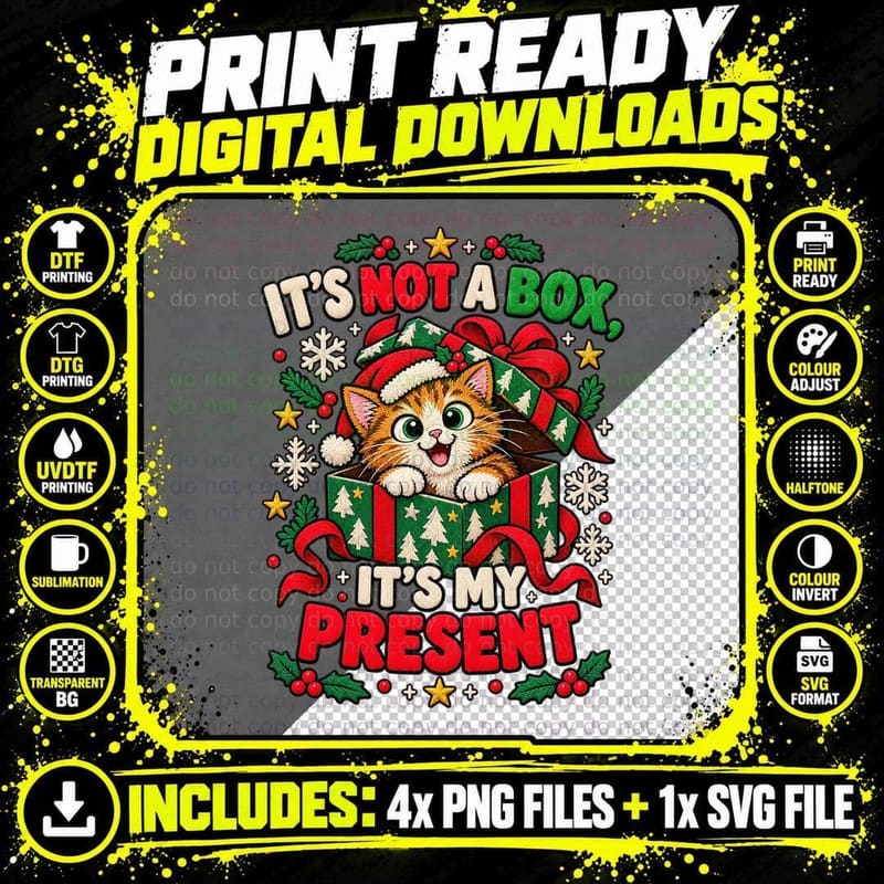 Kitten In a Box Christmas Ugly Sweater Cute Cat Lover Png SVG Digital Bundle