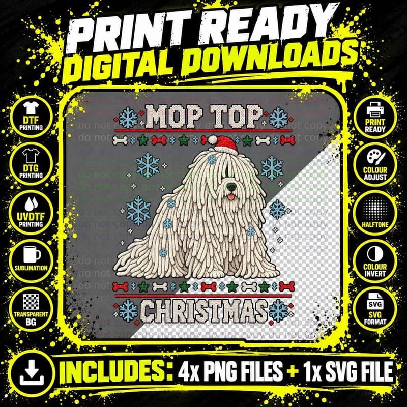 Komondor Christmas Ugly Sweater Dog Lover Funny Mop Top Png SVG Digital Bundle