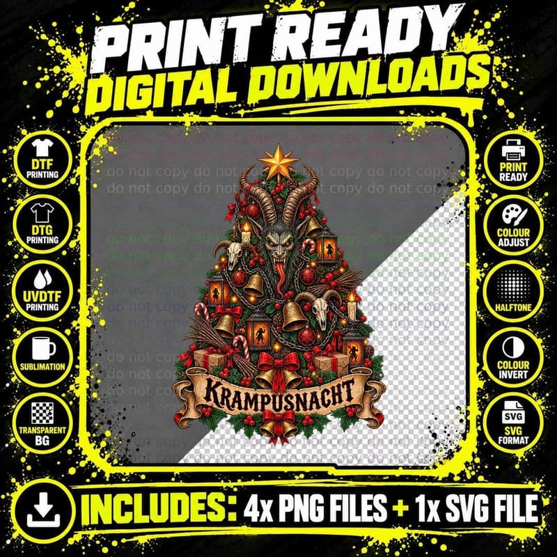 Krampusnacht Christmas Tree Krampus Alpine Folklore Png SVG Digital Bundle