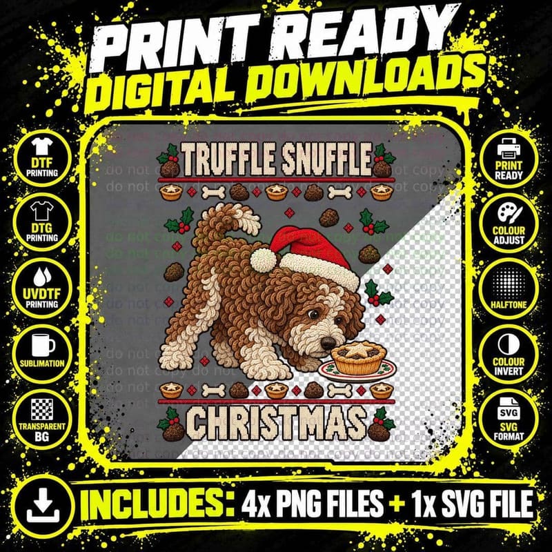 Lagotto Romagnolo Christmas Ugly Sweater Truffle Dog Png SVG Digital Bundle