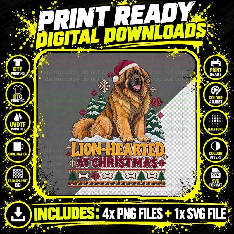 Leonberger Christmas Ugly Sweater Lion Dog Holiday Png SVG Digital Bundle
