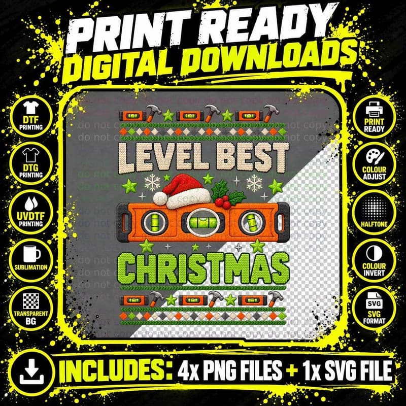 Level Best Christmas Ugly Sweater Spirit Level Builder Png SVG Digital Bundle