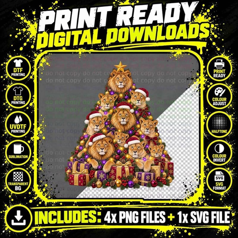 Lion Christmas Wildlife Big Cat Safari Animal Festive Png SVG Digital Bundle
