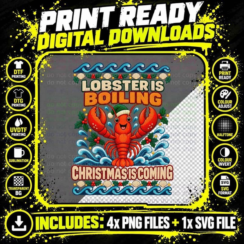 Lobster Christmas Ugly Sweater Funny Seafood Holiday Png SVG Digital Bundle