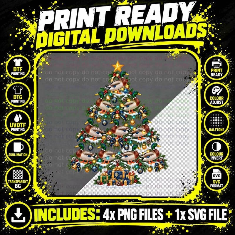 Mallard Duck Christmas Wildlife Bird Lover Holiday Retro Png SVG Digital Bundle