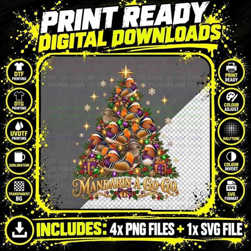 Mandarin Duck Christmas Colorful Bird Wildlife Png SVG Digital Bundle