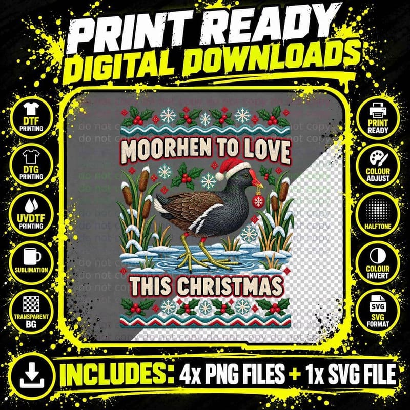 Moorhen Christmas Ugly Sweater Funny Wetland Birdwatcher Png SVG Digital Bundle