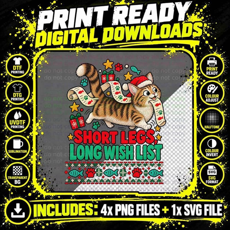 Munchkin Cat Ugly Sweater Christmas Short Legs Funny Cat Png SVG Digital Bundle
