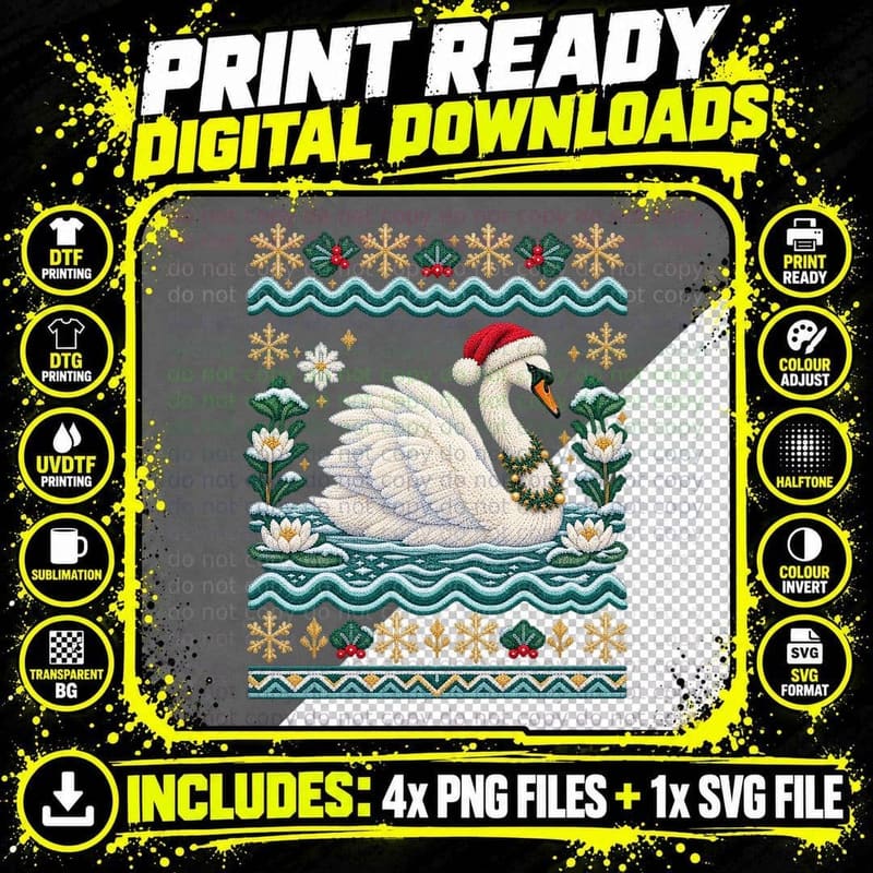 Mute Swan Christmas Ugly Sweater Elegant Water Bird Png SVG Digital Bundle