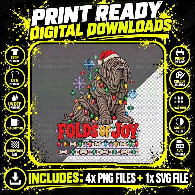 Neapolitan Mastiff Christmas Ugly Sweater Funny Dog Png SVG Digital Bundle