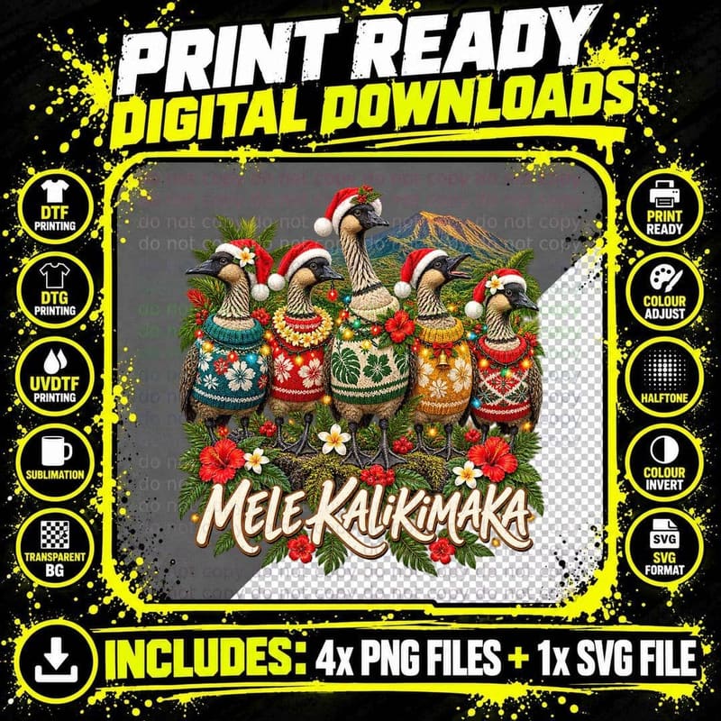 Nene Hawaiian Goose Christmas Ugly Sweater Mele Png SVG Digital Bundle