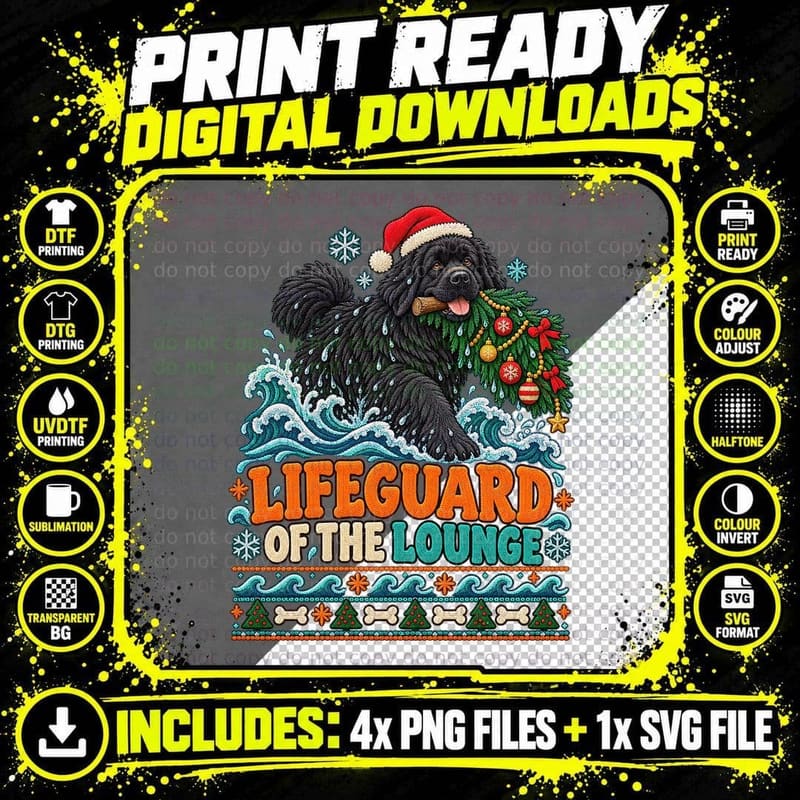 Newfoundland Dog Christmas Ugly Sweater Rescue Dog Png SVG Digital Bundle
