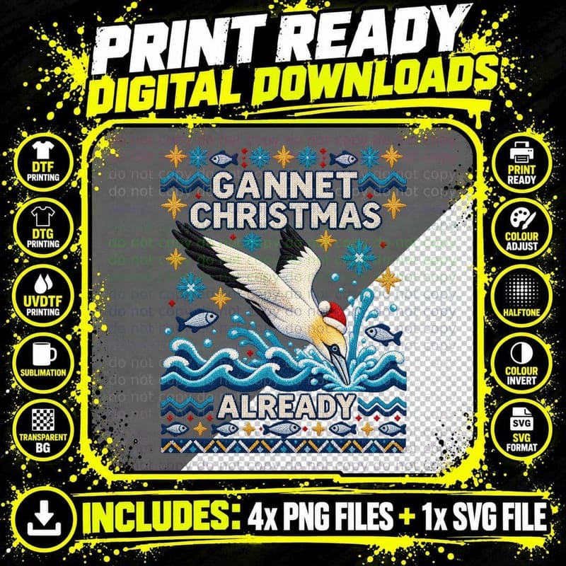 Northern Gannet Christmas Ugly Sweater Seabird Png SVG Digital Bundle