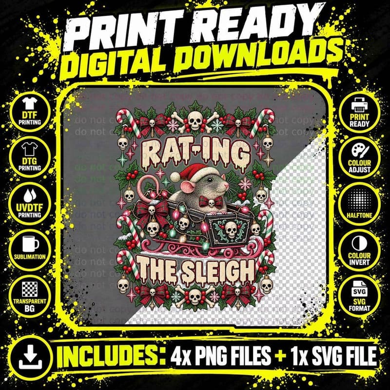 Pet Rat Christmas Ugly Sweater Coffin Sleigh Gothic Png SVG Digital Bundle
